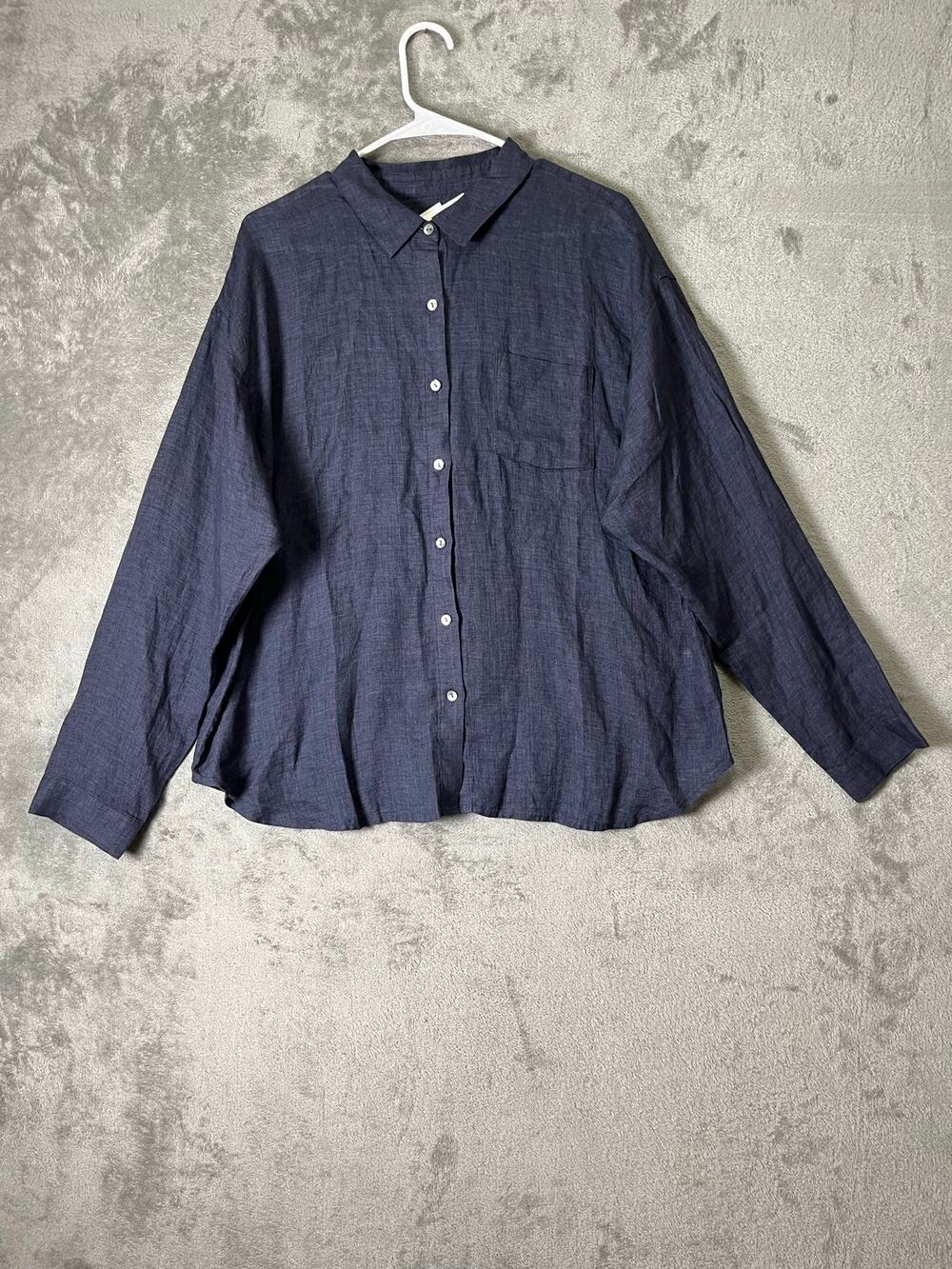 J.Jill Essential Shirt 100% Linen Button Down Long Sleeve Top L Lagenlook New